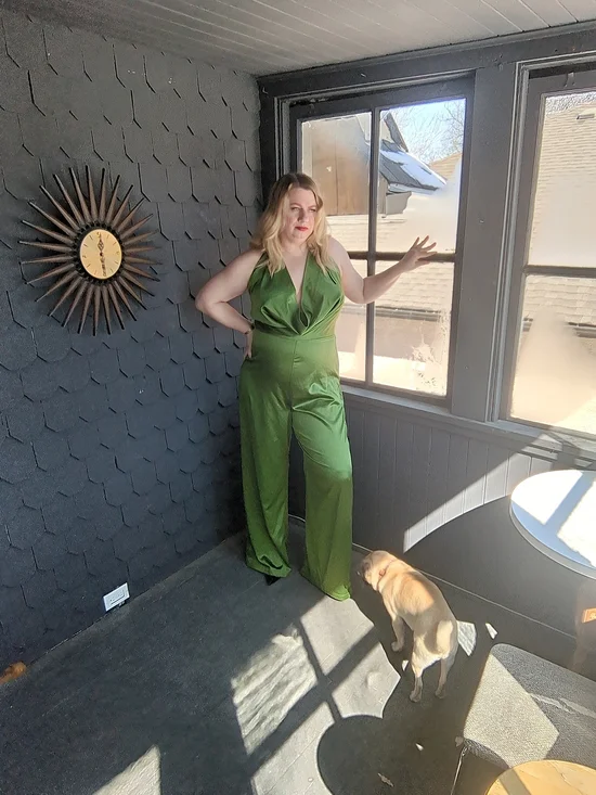 Green Halter Wide-Leg Jumpsuit - Picture 9 of 11